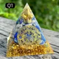 Handmade Lapis Lazuli crystal pyramid with gold foil and geometric metal insert - Q1 Lapis Lazuli + Copper Wire / 5cm