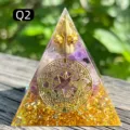 Handmade amethyst and gold foil crystal pyramid energy ornament for home desktop decor - Q2 Amethyst + Copper Wire / 5cm