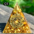 Handmade tiger's eye crystal orgone pyramid with gold leaf and metal coil decoration - Tiger's Eye + Copper Wire (Q3) / 5cm