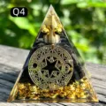 Handmade orgone crystal pyramid with black tourmaline and gold foil for desk decor - Obsidian + Copper Wire (Q4) / 5cm