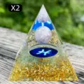 Pisces zodiac crystal resin pyramid with gold flakes and amethyst sphere, set of 2 - 5cm / X2 Amethyst + Aquamarine Chips (Pisces)