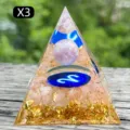 Handmade resin orgonite pyramid with rose quartz crystals and a glowing blue symbol - 5cm / X3 Amethyst + Rose Quartz Chips (Aries)