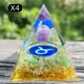 Handmade Orgonite crystal pyramid with Taurus zodiac sign and purple amethyst ball - X4 Amethyst + Green Aventurine Chips (Taurus) / 5cm