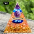 Handmade crystal pyramid with Cancer zodiac symbol, amethyst sphere, and gold foil - X6 Amethyst + Red Agate Chips (Cancer) / 5cm