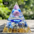Handmade resin pyramid with amethyst sphere, lapis lazuli and Virgo zodiac symbol - 5cm / X8 Amethyst + Lapis Lazuli Chips (Virgo)