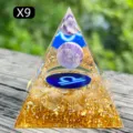 Orgonite pyramid handcrafted with natural crystals, amethyst ball and Libra sign - 5cm / X9 Amethyst + Golden Rutilated Quartz Chips (Libra)