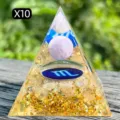 Handmade resin orgonite pyramid with Scorpio zodiac symbol and purple crystal sphere - 5cm / X10 Amethyst + Rutilated Quartz Chips (Scorpio)