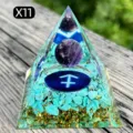 Handmade healing crystal resin pyramid with turquoise chips and amethyst sphere - X11 Amethyst + Blue Turquoise Chips (Sagittarius) / 5cm