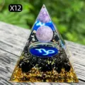 Handcrafted set of 12 Capricorn crystal Orgone pyramids with amethyst and gold foil - X12 Amethyst + Obsidian Chips (Capricorn) / 5cm