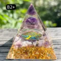 Handmade amethyst crystal orgone energy pyramid with tree of life and gold leaf - B2+ Amethyst + Sticker + Amethyst Chips / 5cm