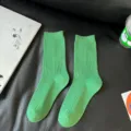 Comfortabele gekamd katoen groene geribbelde sokken, stijlvolle snoepkleur casual dagelijkse kleding. - Dames 35-39 / Theegroen