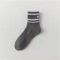 Men grey striped crew socks with breathable loop bottom casual athletic cotton socks - Men's 39-43 / Gray