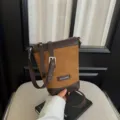 Stylish suede patchwork crossbody bag for women, trendy chic mini shoulder phone bag. - Caramel Brown