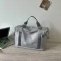 Grey travel duffel bag for women, portable tote shoulder bag for gym, fitness, and short trips. - Gray