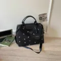 Black large capacity travel tote bag nylon shoulder bag casual commuter handbag with bows. - Black