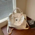 Large capacity women travel bag lightweight nylon tote casual shoulder commuter handbag - Off White
