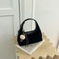 Koreaanse stijl zwarte suède hobo schoudertas methanger, retro casual dumplinghandtas voorvrouwen. - Zwart Met Hanger