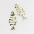 Gold alloy fish bone charm pendant for DIY handmade necklaces, bracelets, and earrings. - Gold