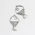 Silver alloy hollow fish bone pendant DIY jewelry accessories for handmade necklaces - White K/Silver