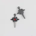 Alloy gothic cross dagger pendant with red zircon, DIY necklace bracelet jewelry accessories - Gun Black Base Red Zirconia