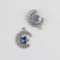 Detailed view of silver alloy moon star pendant charm with blue crystal zircon for jewelry DIY. - Silver Base Blue Stone