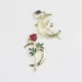 Metal alloy rose moon pendant details, exquisite DIY jewelry accessory for necklace bracelet. - Gold Base Red Flower