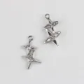 Silver alloy cubic zirconia double star pendant charms for DIY handmade jewelry necklace. - Silver Base Double Rhinestone