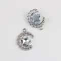 Silver alloy moon and star crystal pendant DIY jewelry making accessories for necklace. - Silver / White Zirconia