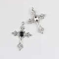 Pendente a croce intarsiato in zircone di lega ciondolo fai da te collana braccialetto. - Base Argento Strass Nero