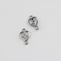 Silver alloy heart double hanging connector with zirconia for DIY bracelets and necklaces detail view - Hollow Zirconia Style / Silver