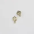Detail view of gold alloy heart double-loop connector with pearl and zircon for DIY jewelry. - Hollow Artificial Pearl Style / Gold