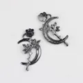 Black metal rose moon pendant DIY jewelry accessory, delicate crescent design detail. - Gun Black Black Flower