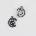 Moon star pendant detail showing rhinestone inlay and gunmetal finish for DIY jewelry making - Gun Black With Purple Zirconia