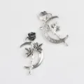 Colgante de luna creciente de rosa negra de aleación accesorio de joyería DIY para collar. - Base Plata Antigua Negro