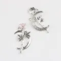 Colgante de luna rosa de aleación accesorios de joyería DIY, encantadores dijes florales collares. - Base Plata Antigua Rosa