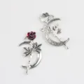 Colgante de luna rosa y gota de aceite aleación accesorio joyería DIY, vista detallada. - Plata Antigua & Rojo