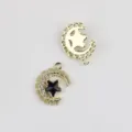 Gold alloy crystal black star crescent moon pendant DIY jewelry accessory close up. - Gold Base Black Rhinestone