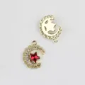 Gold alloy moon star pendant zircon rhinestone DIY jewelry necklace bracelet accessory - Gold / Red