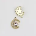 Gold alloy moon star charm detail view showing rhinestones and crystal inlay for DIY. - Gold / Pink