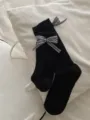 Calzini neri a metà polpaccio in stile giapponese con fiocchi a quadri, calze alla moda in maglia. - Donna 35-39 / Nero