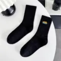 Black ribbed cotton crew socks for men and women, featuring cool colorful embroidery details. - One Size 35-46 [Seamless Toe] / Black