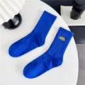 Chaussettes de skate côtelées bleues pour hommes et femmes avec broderie élégante. - Taille unique 35-46 [Pointe sans couture] / Bleu