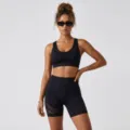 Set yoga senza cuciture nero reggiseno sportivo pantaloncini a vita alta per fitness allenamento sport. - Taglia S / Set / Nero