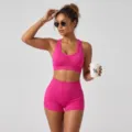 Set da yoga rosa reggiseno sportivo e pantaloncini da fitness variante donna sport - Taglia S / Set / Rosso rosa