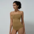 Seamless strapless shapewear bodysuit for women, khaki high elasticity tummy control thong style. - Nude [4403]