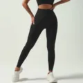 Completo leggings da yoga a vita alta senza cuciture e reggiseno sportivo nero donna. - Pantaloni Neri