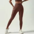 Set fitness completo con leggings da yoga a vita alta senza cuciture marroni e reggiseno - Pantaloni Marroni