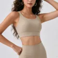 Reggiseno sportivo kaki senza cuciture, top yoga con schiena scoperta, comodo gilet fitness. - Kaki