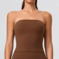 Top a tubo marrone senza spalline da donna, comodo crop top fitness senza cuciture per yoga. - S (sotto i 50 kg) / Top / colore castagna