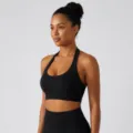 Reggiseno sportivo nero con scollo a U, top yoga fitness traspirante con imbottitura. - Taglia S / Top / Nero